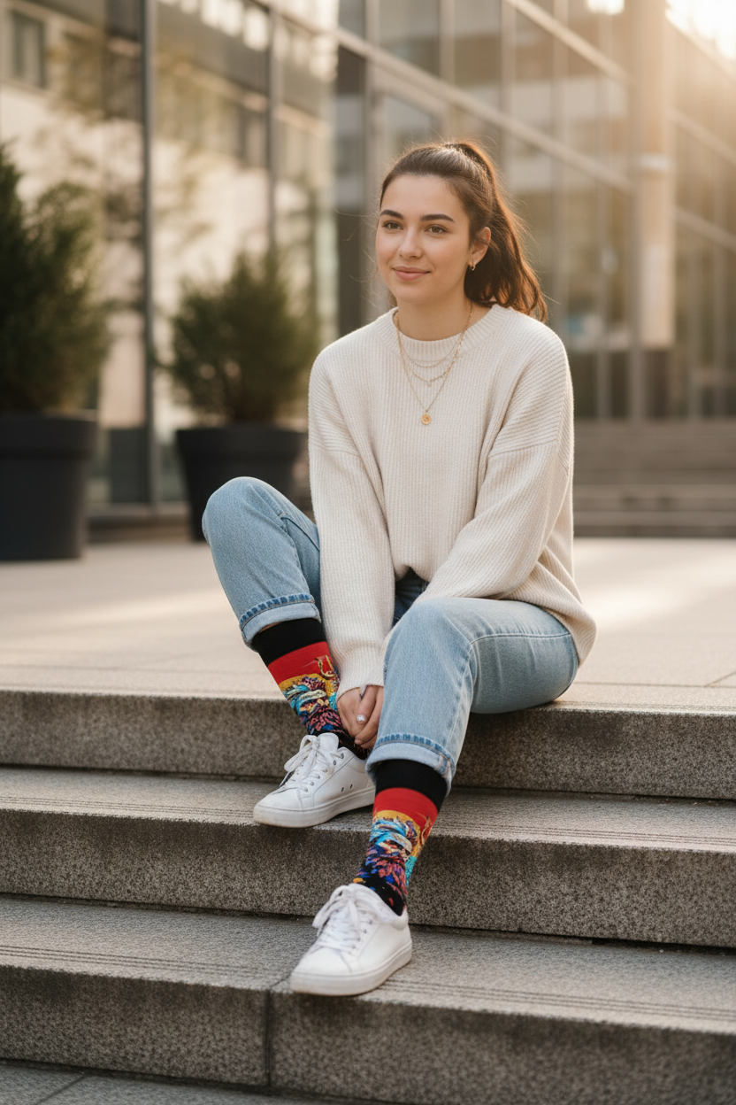 Female wearing Poseidon socks