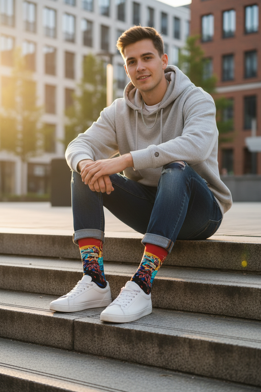 Male wearing Poseidon socks